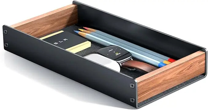 Textured Walnut Organizer Box - Multi-Functional and High-Capacity Wooden Storage for Modern Desktops