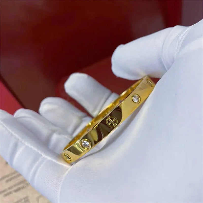 Zircon Cross Nut Nail Bracelet - Gold Screw-Style Stainless Steel Bangle for Edgy Glam