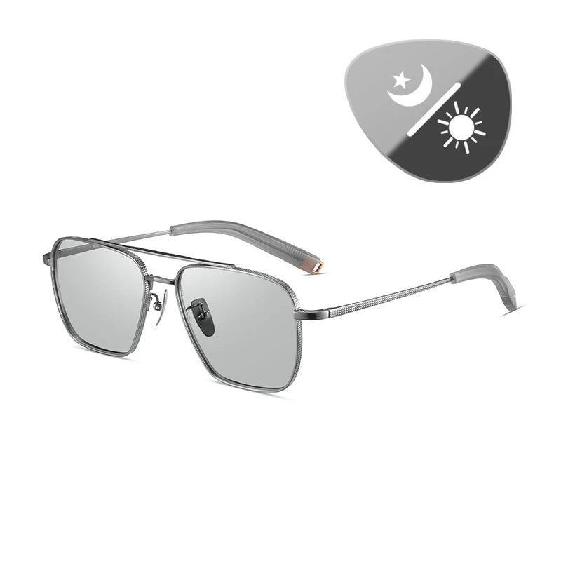 Polarized Pure Titanium Sunglasses for Men - Outdoor UV400 Photochromic Lens Eyewear, Lightweight Frame for Stylish & Safe Vision