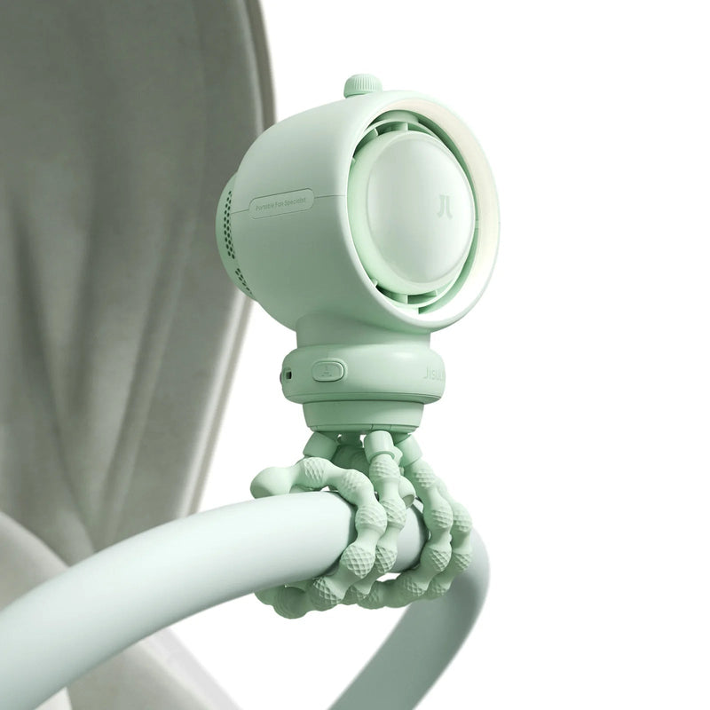 Portable Baby Stroller Fan - 5000mAh Rechargeable Crib Fan with LED Light, Natural Wind, Silicone Bracket, and Air Purification