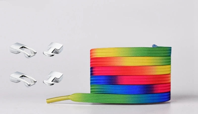 Elastic Shoelaces Sneakers - Colorful No-Tie Flat Laces with Metal Lock for Adults & Kids, Lazy Fit, Stylish Convenience