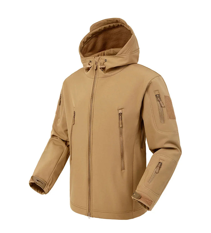 Tactical Military Shark Skin Jacket – Waterproof Softshell Combat Bomber Coat with Hood for Outdoor, Hiking, or Army Gear