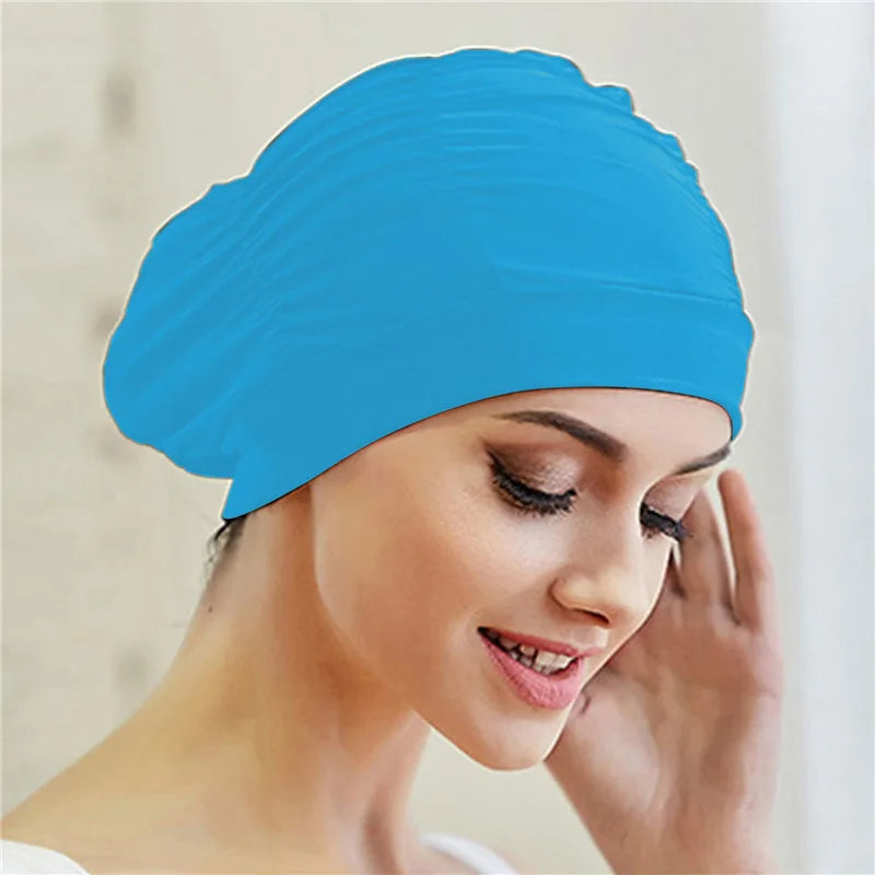 Stylish Stretch Nylon Swimming Cap – Elastic Turban-Style Swim Hat for Women, Girls & Long Hair Comfort in Pool or Spa