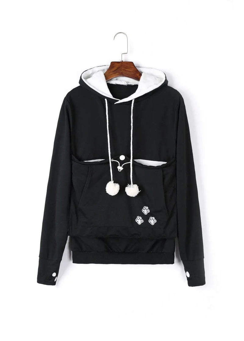 Cat Lover’s Hoodie with Pet Pouch – Cozy Kangaroo Sweatshirt for Cuddling Dogs or Cats, Featuring Animal Ears and Paw Print Style