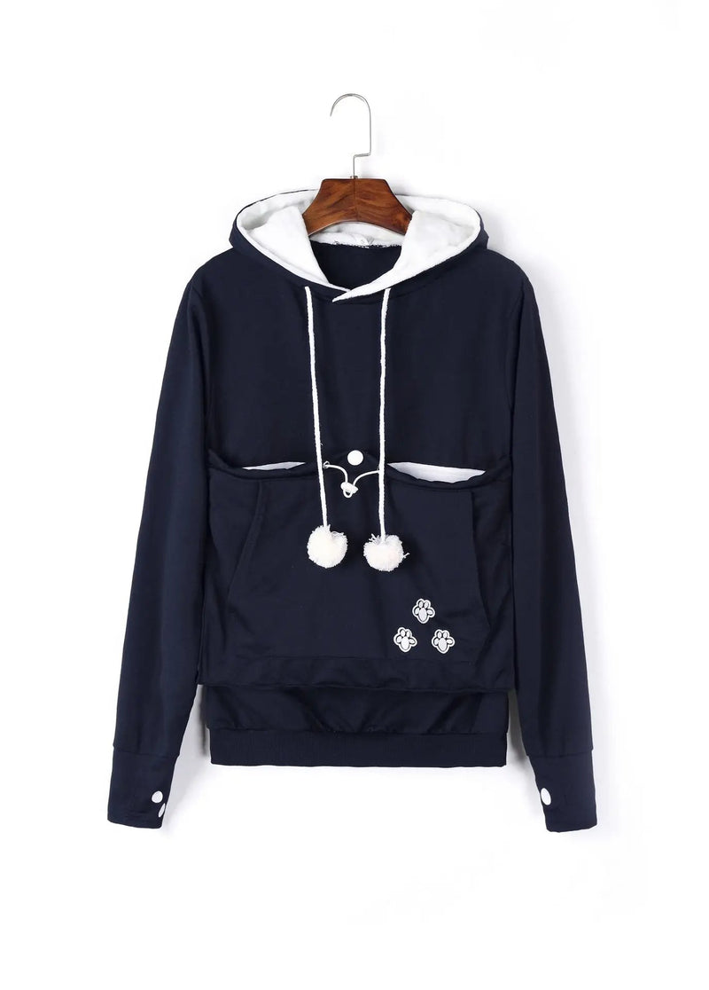 Cat Lover’s Hoodie with Pet Pouch – Cozy Kangaroo Sweatshirt for Cuddling Dogs or Cats, Featuring Animal Ears and Paw Print Style