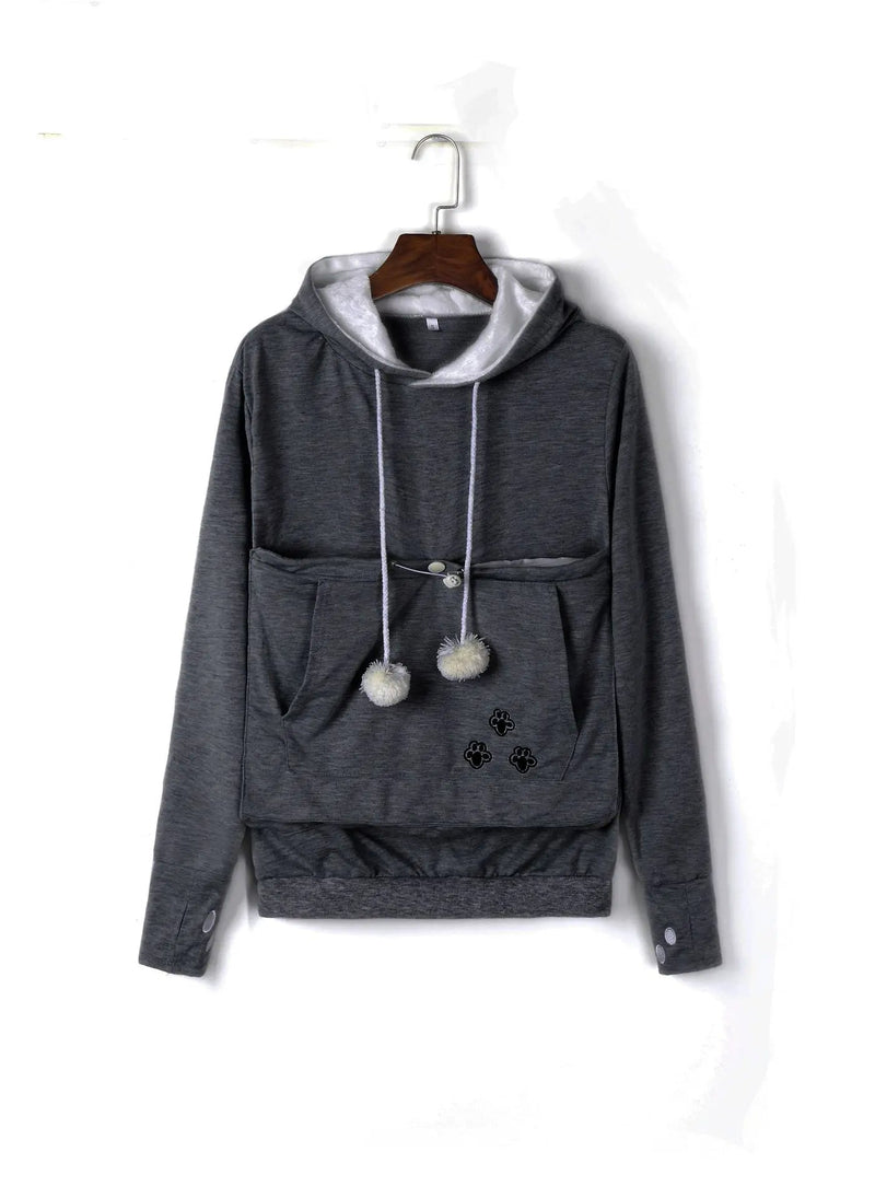 Cat Lover’s Hoodie with Pet Pouch – Cozy Kangaroo Sweatshirt for Cuddling Dogs or Cats, Featuring Animal Ears and Paw Print Style