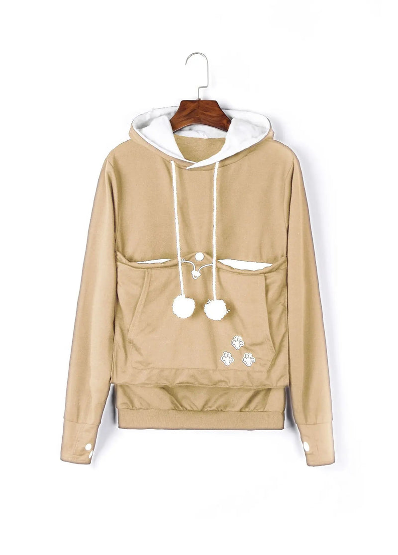 Cat Lover’s Hoodie with Pet Pouch – Cozy Kangaroo Sweatshirt for Cuddling Dogs or Cats, Featuring Animal Ears and Paw Print Style