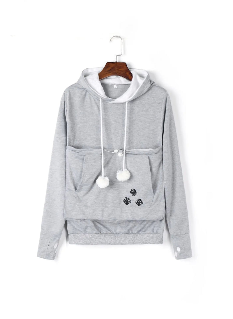 Cat Lover’s Hoodie with Pet Pouch – Cozy Kangaroo Sweatshirt for Cuddling Dogs or Cats, Featuring Animal Ears and Paw Print Style
