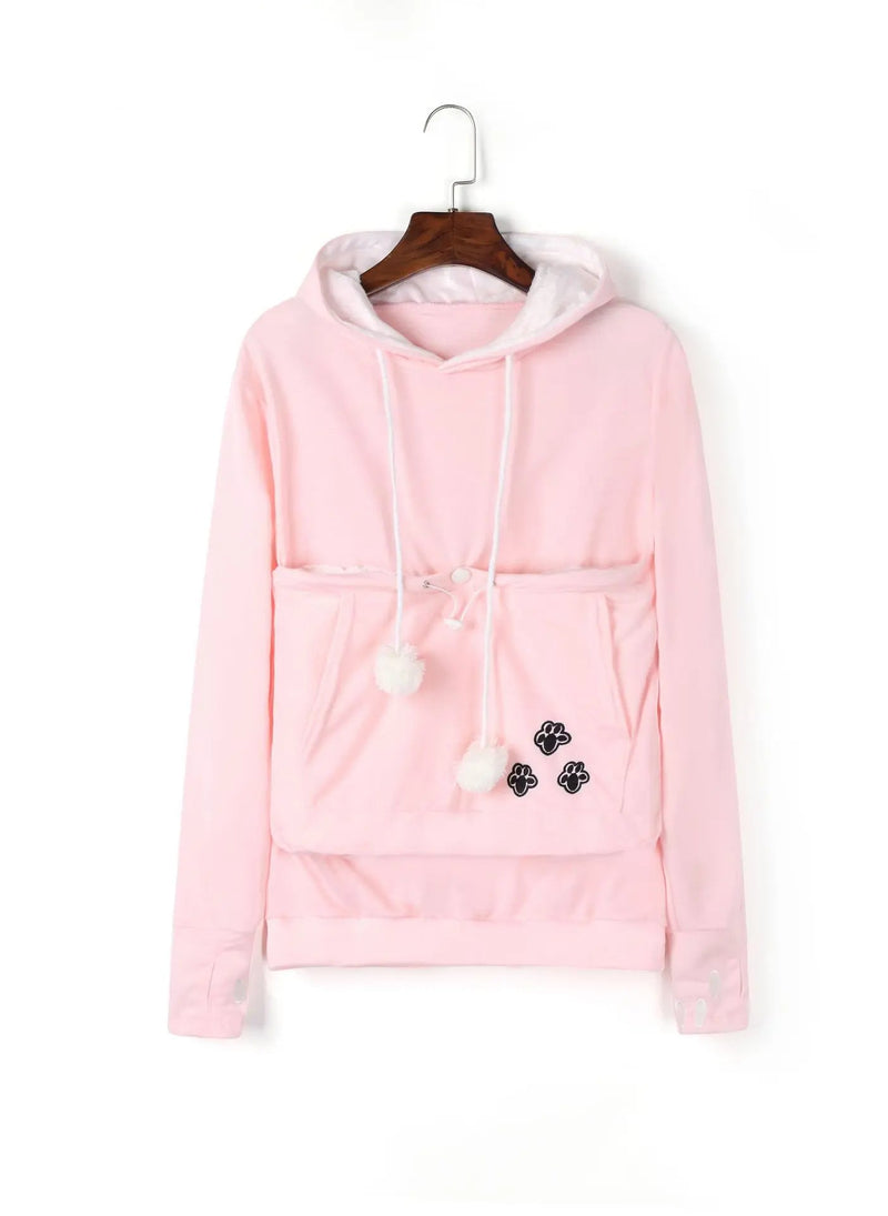 Cat Lover’s Hoodie with Pet Pouch – Cozy Kangaroo Sweatshirt for Cuddling Dogs or Cats, Featuring Animal Ears and Paw Print Style
