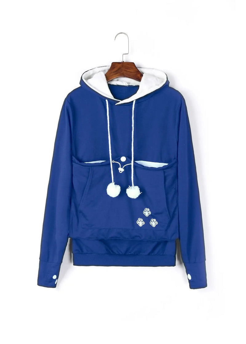 Cat Lover’s Hoodie with Pet Pouch – Cozy Kangaroo Sweatshirt for Cuddling Dogs or Cats, Featuring Animal Ears and Paw Print Style