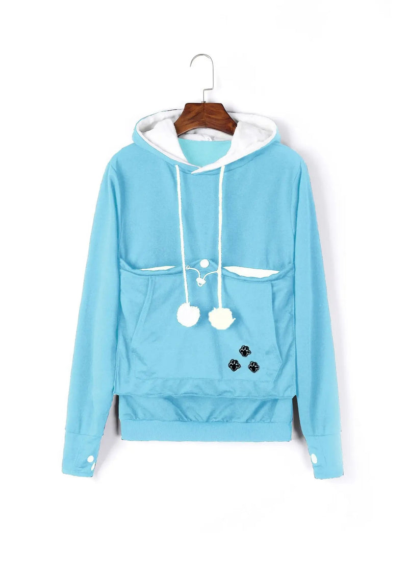 Cat Lover’s Hoodie with Pet Pouch – Cozy Kangaroo Sweatshirt for Cuddling Dogs or Cats, Featuring Animal Ears and Paw Print Style
