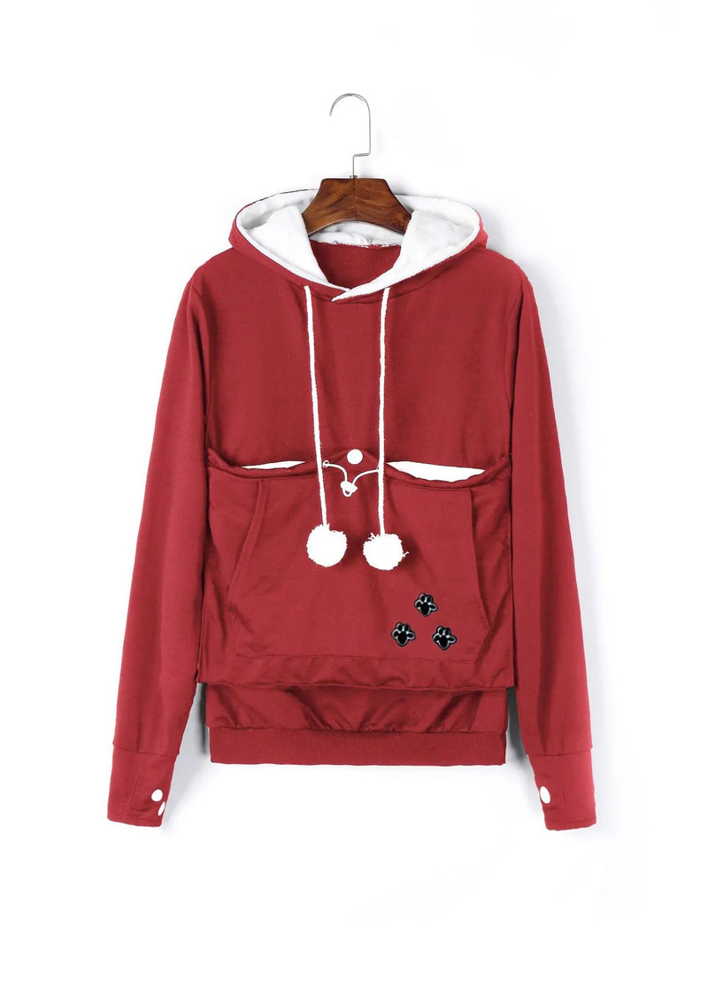Cat Lover’s Hoodie with Pet Pouch – Cozy Kangaroo Sweatshirt for Cuddling Dogs or Cats, Featuring Animal Ears and Paw Print Style