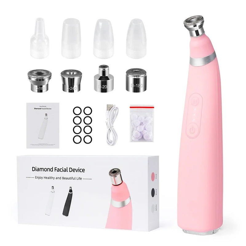 Diamond Microdermabrasion Facial Device - Portable Exfoliation Vacuum for Deep Cleaning, Blackhead Removal, and Glowing Skin Care