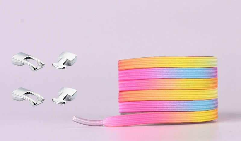 Elastic Shoelaces Sneakers - Colorful No-Tie Flat Laces with Metal Lock for Adults & Kids, Lazy Fit, Stylish Convenience