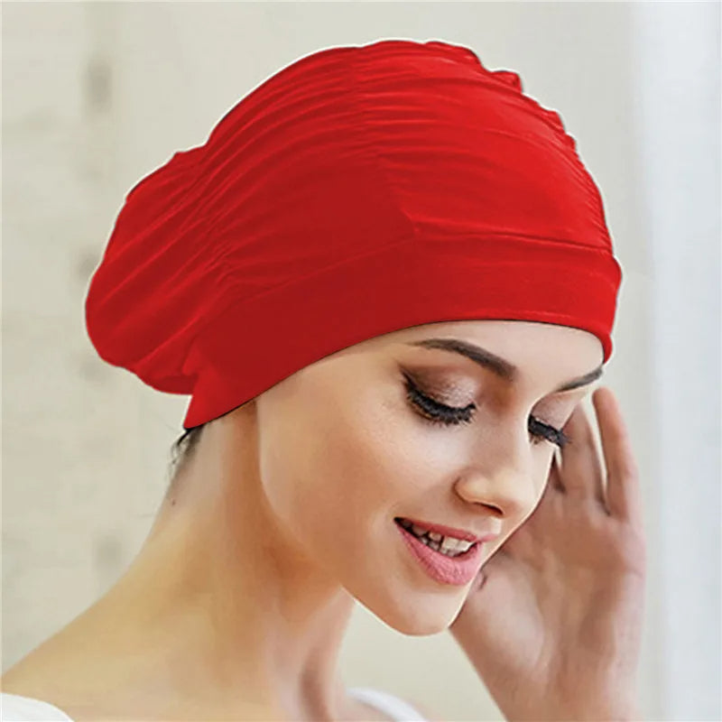 Stylish Stretch Nylon Swimming Cap – Elastic Turban-Style Swim Hat for Women, Girls & Long Hair Comfort in Pool or Spa