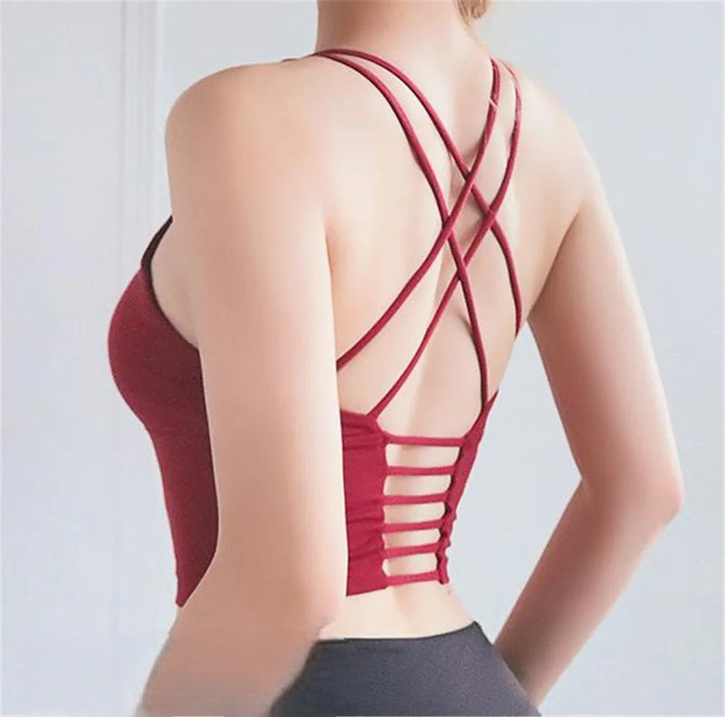 Nylon Cross Back Yoga Bra – Light Support, Quick-Dry Sport Top for Running, Pilates, and Everyday Fitness in Style