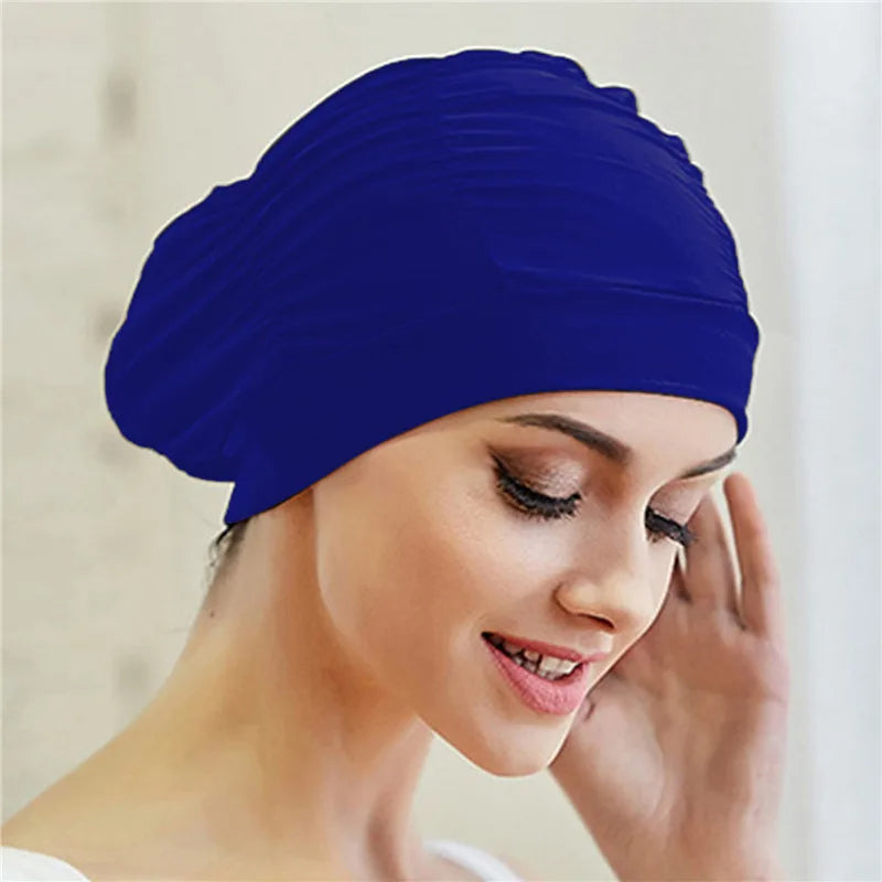 Stylish Stretch Nylon Swimming Cap – Elastic Turban-Style Swim Hat for Women, Girls & Long Hair Comfort in Pool or Spa