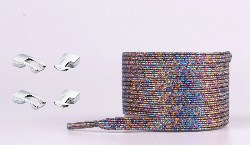 Elastic Shoelaces Sneakers - Colorful No-Tie Flat Laces with Metal Lock for Adults & Kids, Lazy Fit, Stylish Convenience