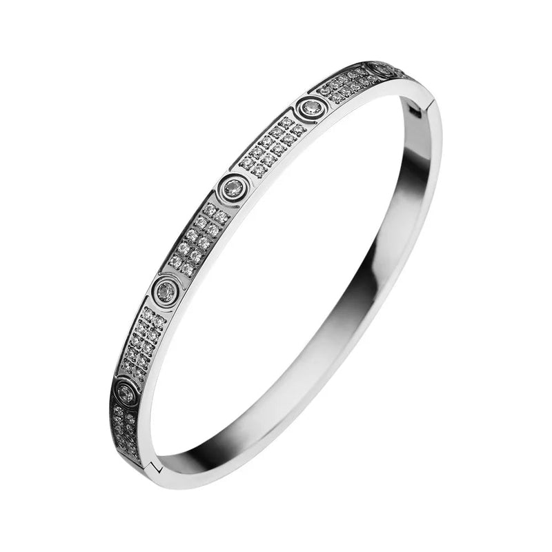Zircon Cross Nut Nail Bracelet - Gold Screw-Style Stainless Steel Bangle for Edgy Glam
