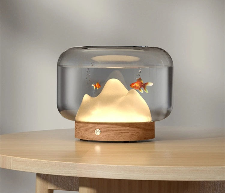 Snow Mountain Aquarium Lamp – Mini Fish Tank Light with Thick Glass Terrarium for Serene Aquatic Decor & Ambient Pet Display