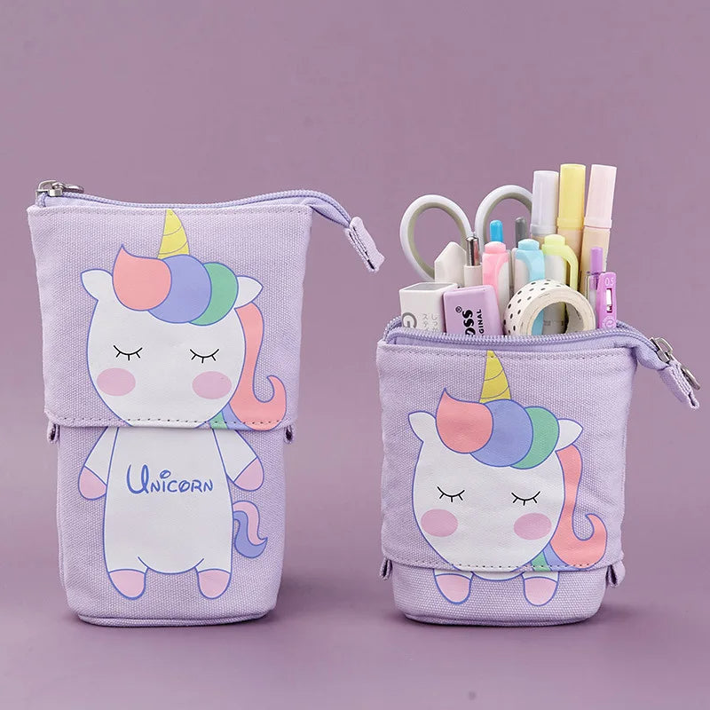 PU Pop-up Bag Pencil Holder - Corduroy Standing Stationery Organizer Case with Zipper, Stylish Gift for Boys, Girls, and Students