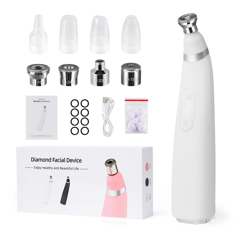 Diamond Microdermabrasion Facial Device - Portable Exfoliation Vacuum for Deep Cleaning, Blackhead Removal, and Glowing Skin Care