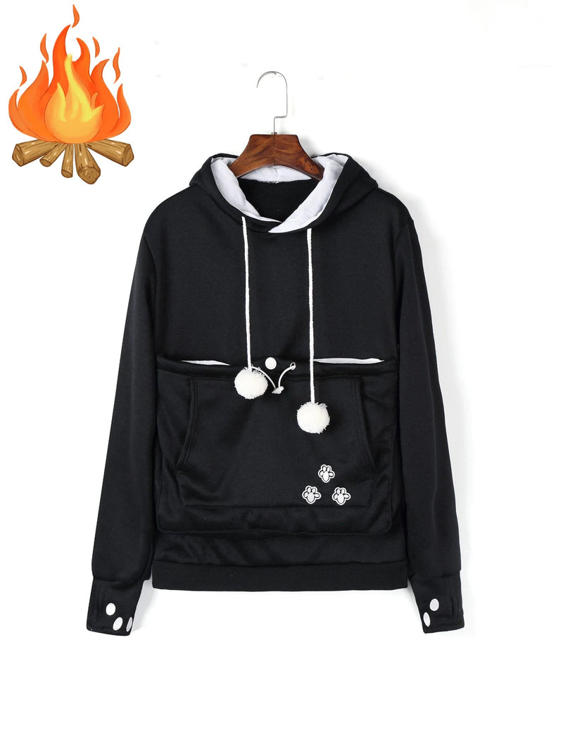 Cat Lover’s Hoodie with Pet Pouch – Cozy Kangaroo Sweatshirt for Cuddling Dogs or Cats, Featuring Animal Ears and Paw Print Style