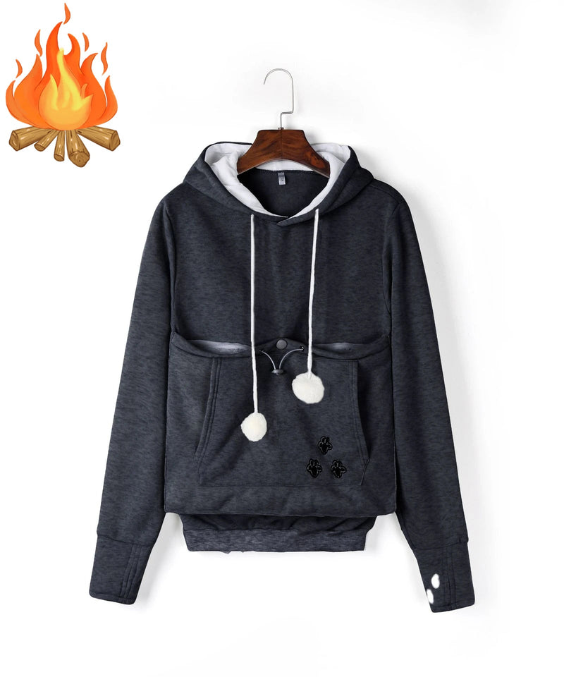 Cat Lover’s Hoodie with Pet Pouch – Cozy Kangaroo Sweatshirt for Cuddling Dogs or Cats, Featuring Animal Ears and Paw Print Style