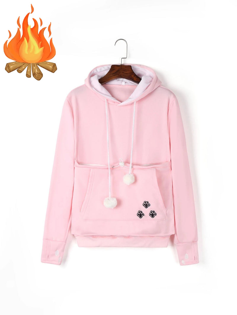 Cat Lover’s Hoodie with Pet Pouch – Cozy Kangaroo Sweatshirt for Cuddling Dogs or Cats, Featuring Animal Ears and Paw Print Style