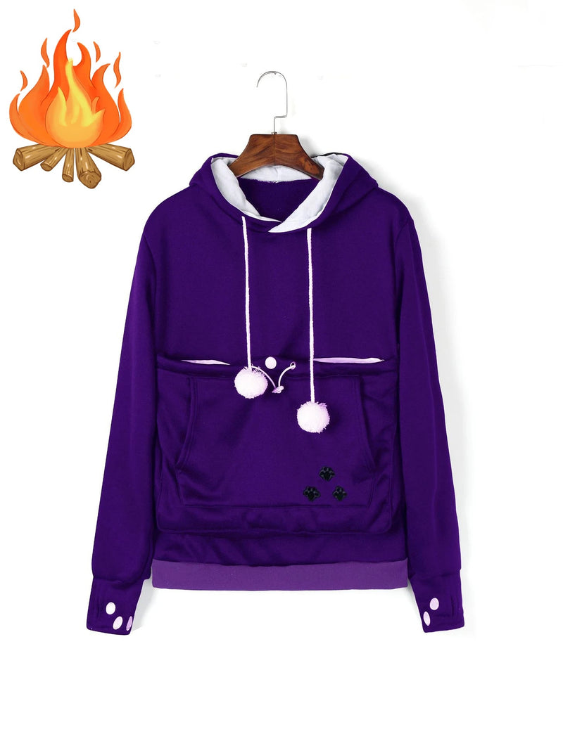 Cat Lover’s Hoodie with Pet Pouch – Cozy Kangaroo Sweatshirt for Cuddling Dogs or Cats, Featuring Animal Ears and Paw Print Style