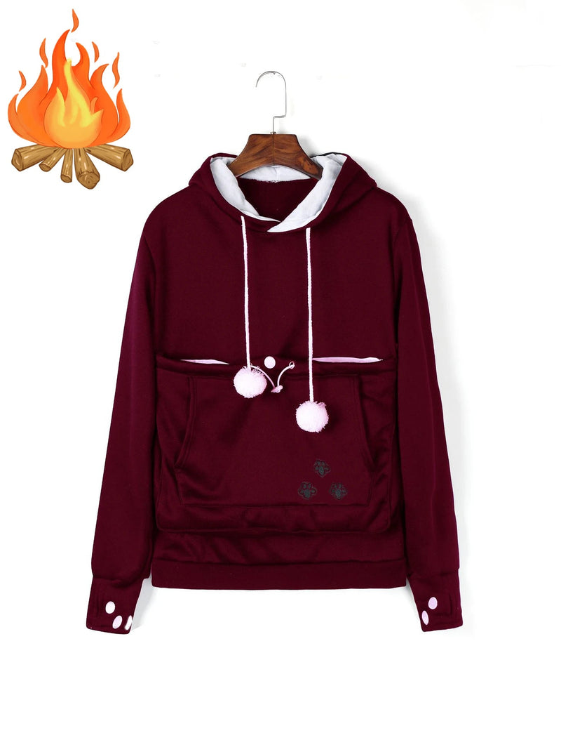 Cat Lover’s Hoodie with Pet Pouch – Cozy Kangaroo Sweatshirt for Cuddling Dogs or Cats, Featuring Animal Ears and Paw Print Style