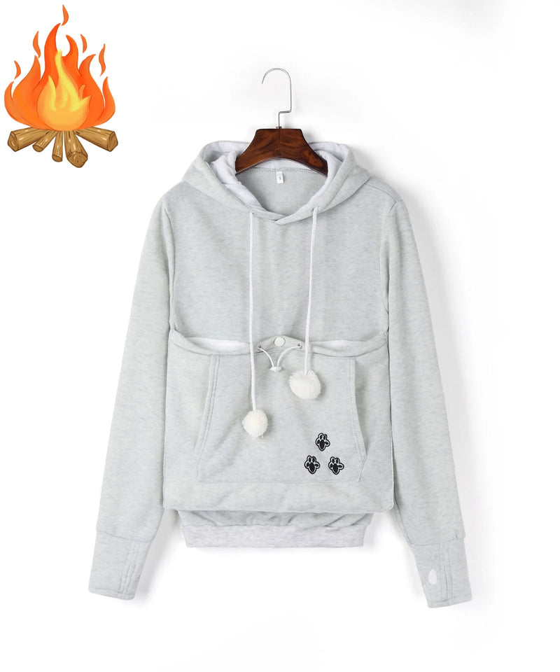Cat Lover’s Hoodie with Pet Pouch – Cozy Kangaroo Sweatshirt for Cuddling Dogs or Cats, Featuring Animal Ears and Paw Print Style
