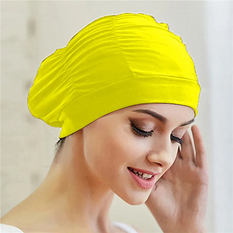 Stylish Stretch Nylon Swimming Cap – Elastic Turban-Style Swim Hat for Women, Girls & Long Hair Comfort in Pool or Spa