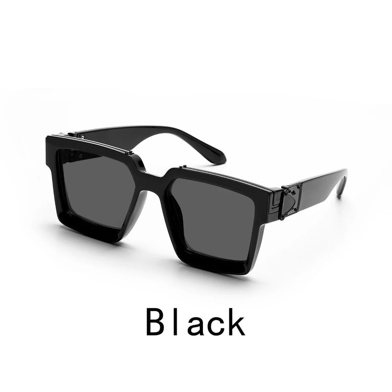 Retro Black Millionaire Shades – Luxury Designer Square Sunglasses for Men and Women, Trendy 2024 Style