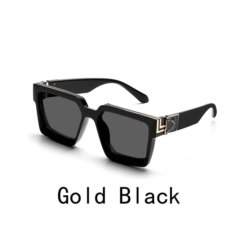 Retro Black Millionaire Shades – Luxury Designer Square Sunglasses for Men and Women, Trendy 2024 Style