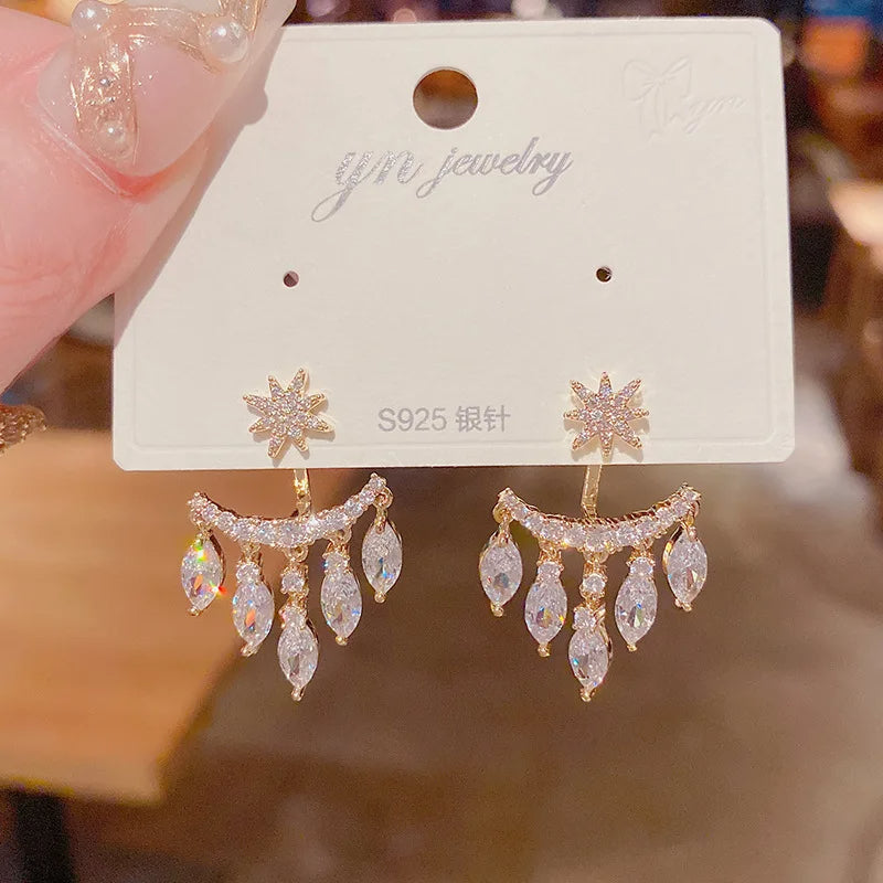 Crystal Star Tassel Dangle Earrings – Elegant Drop Jewelry with Micro-Set Sparkle for Glamorous Parties & Gifts