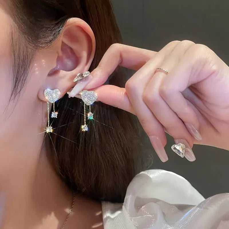 Crystal Star Tassel Dangle Earrings – Elegant Drop Jewelry with Micro-Set Sparkle for Glamorous Parties & Gifts