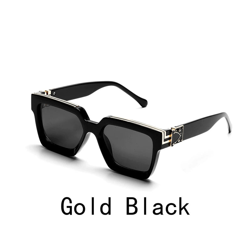 Retro Black Millionaire Shades – Luxury Designer Square Sunglasses for Men and Women, Trendy 2024 Style