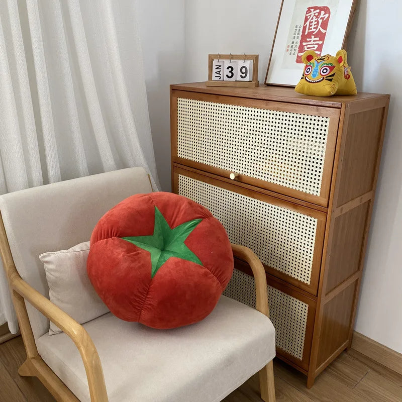 Tomato-Shaped Cushion – Thickened Round Pillow for Window Seat or Bedroom with a Fun Vegetable Design