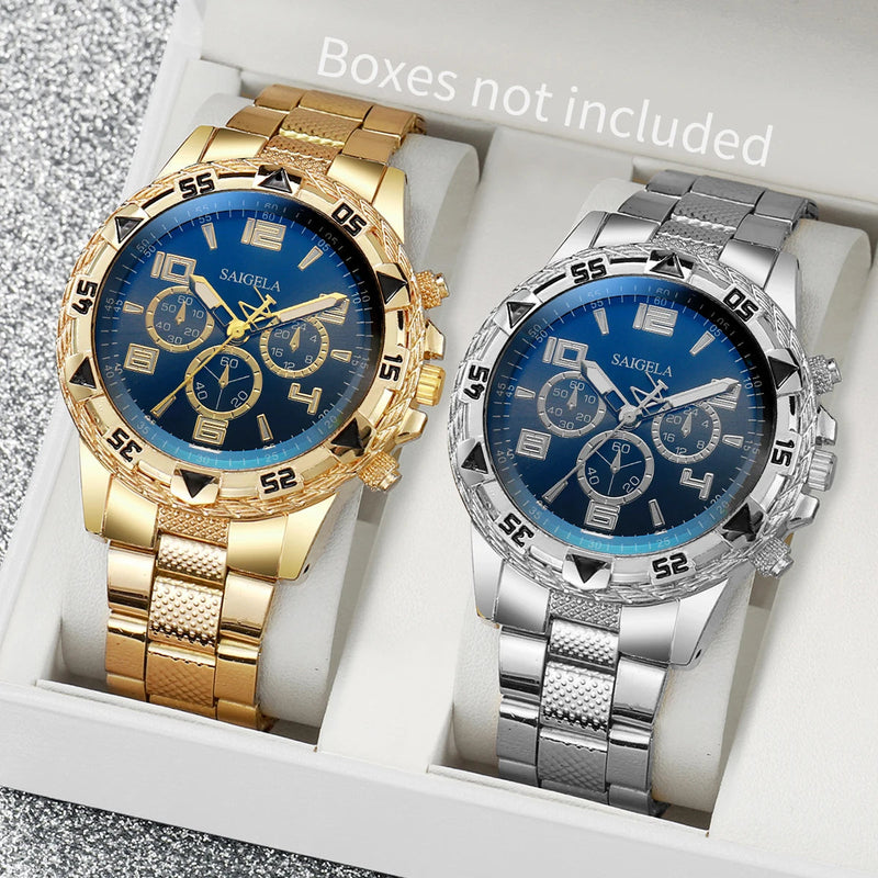 Set of Two Men’s Business Watches – Elegant Steel Band with Arabic Dial, Quartz Precision without Box