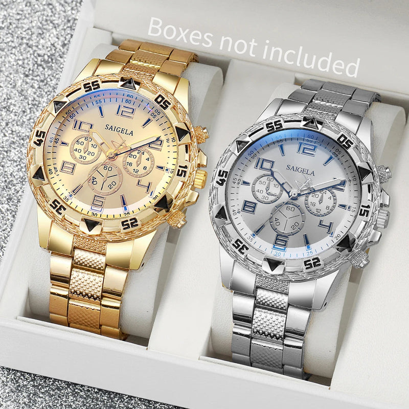 Set of Two Men’s Business Watches – Elegant Steel Band with Arabic Dial, Quartz Precision without Box