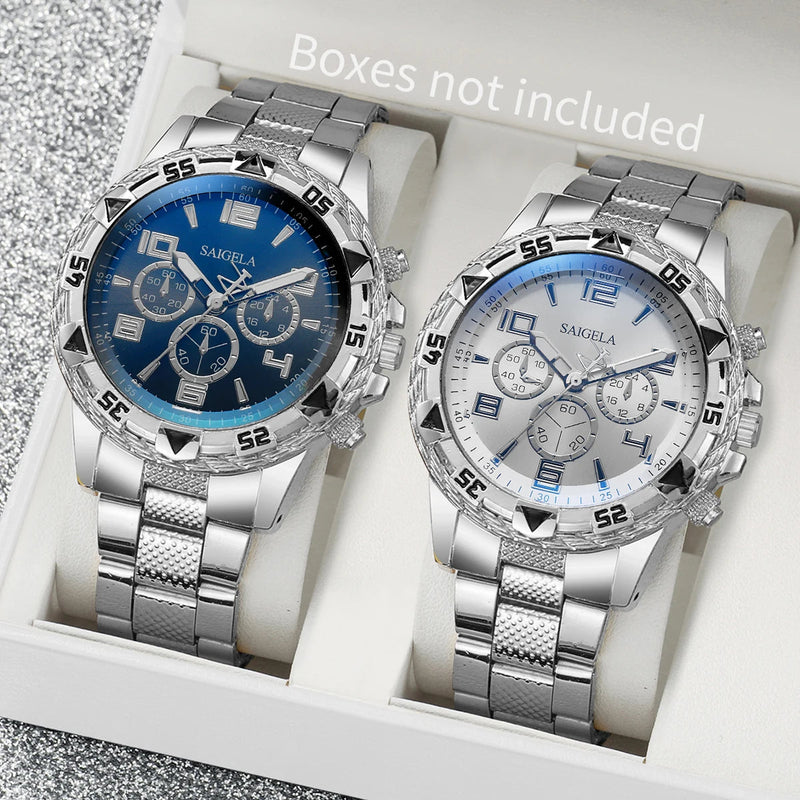 Set of Two Men’s Business Watches – Elegant Steel Band with Arabic Dial, Quartz Precision without Box