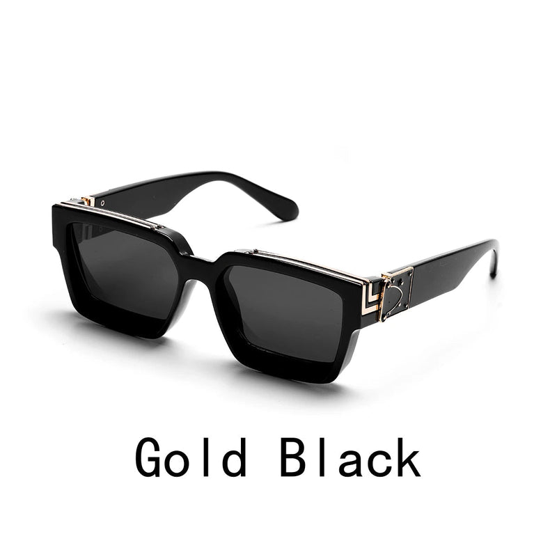 Retro Black Millionaire Shades – Luxury Designer Square Sunglasses for Men and Women, Trendy 2024 Style