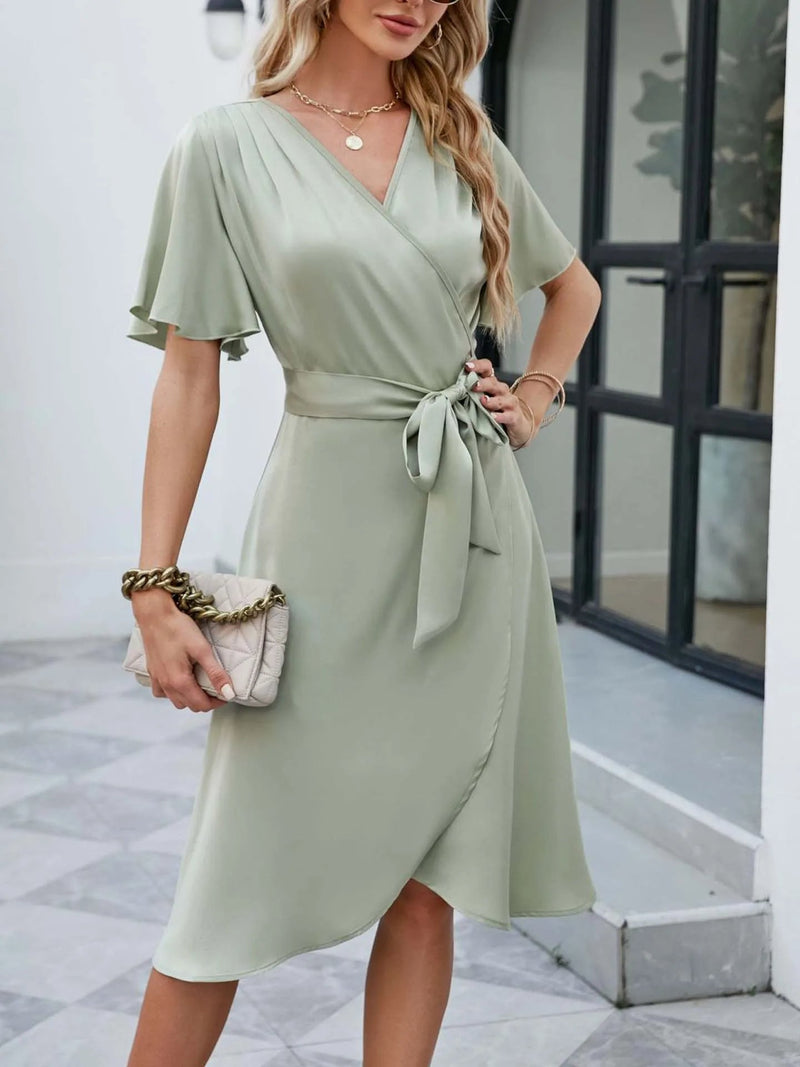 V-Neck Summer Midi Sundress – Slim A-Line Beach Dress with Flattering Fit, Breezy Splits & Feminine Vibes