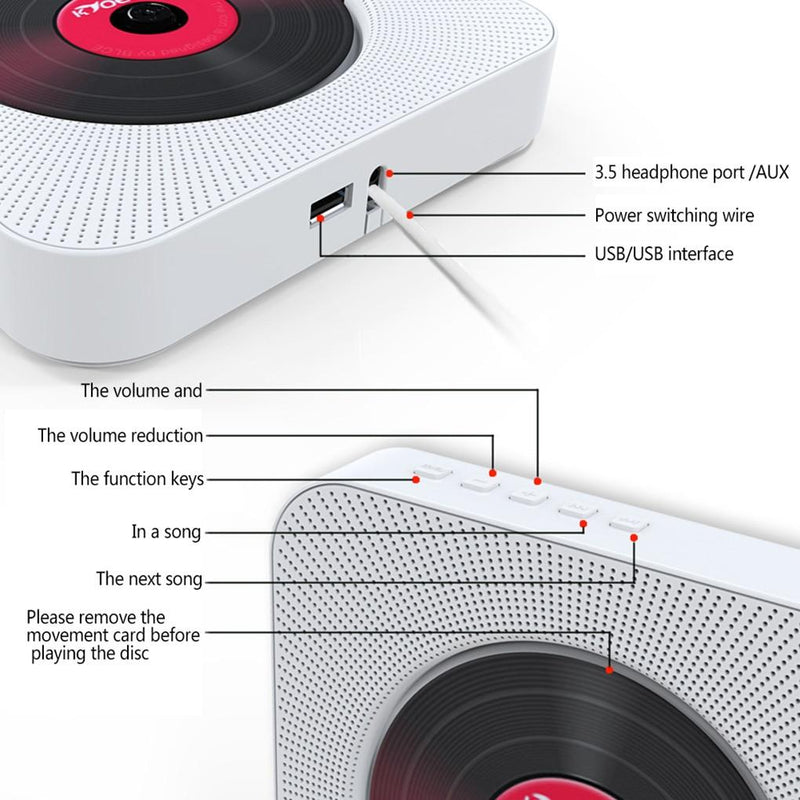 Portable CD Player with Bluetooth and Radio Fm, Wall Mount able