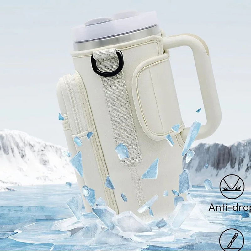 Water Bottle Carrier with Phone Pocket – Adjustable Crossbody Bottle Pouch Keeps Your Drink and Essentials Hands-Free on the Go
