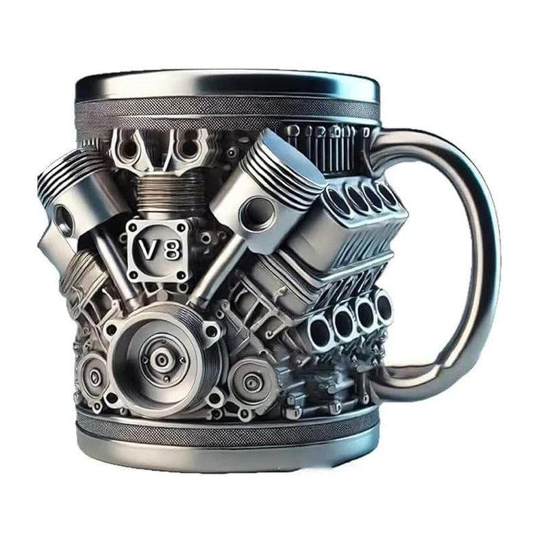 Handmade Engine-Inspired Cocktail Mug – Reusable Stainless-Steel Cup for Fun Home and Travel Drinks