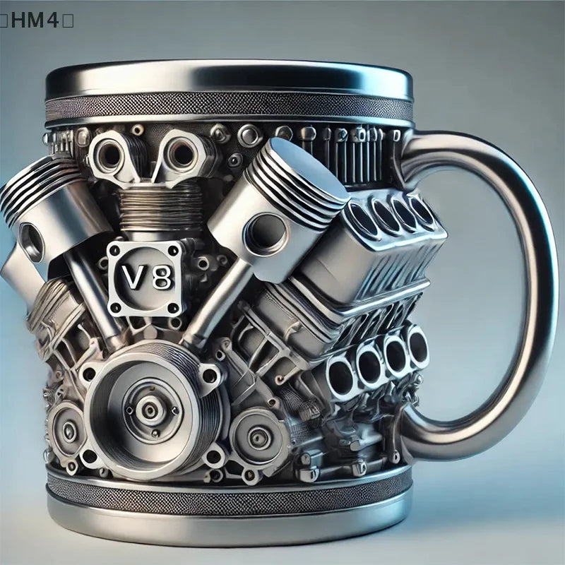 Handmade Engine-Inspired Cocktail Mug – Reusable Stainless-Steel Cup for Fun Home and Travel Drinks