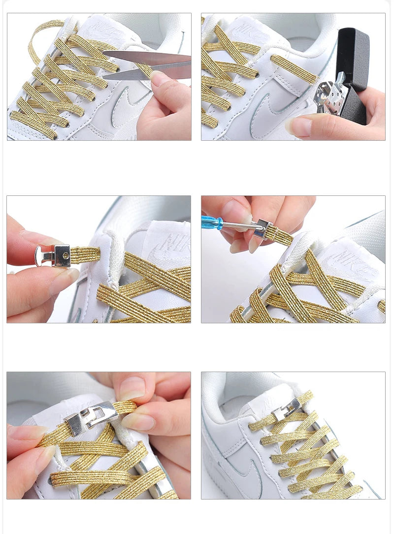 Elastic Shoelaces Sneakers - Colorful No-Tie Flat Laces with Metal Lock for Adults & Kids, Lazy Fit, Stylish Convenience