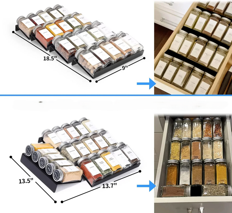Acrylic Spice Drawer Organizer – Space-Saving Kitchen Storage with 4/8 Tier Drawers